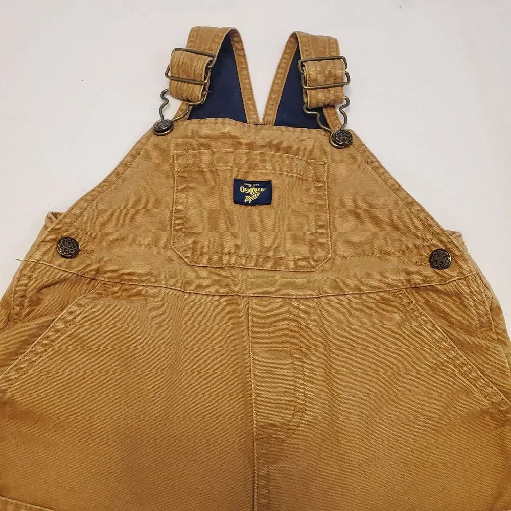 Rare Vtg Oshkosh B'gosh Canvas Double Knee Fleece Lined Overalls Sz 12 Months